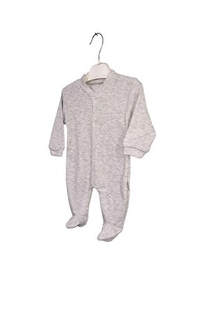 Unisex Yumuşak Dokulu Bebek Kıyafeti Çizgili Erkek - Kız Bebek Gri Tulum 0-6 Ay