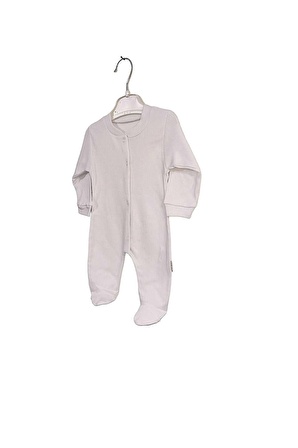 Unisex Yumuşak Dokulu Bebek Kıyafeti Çizgili Erkek - Kız Bebek Gri Tulum 0-6 Ay