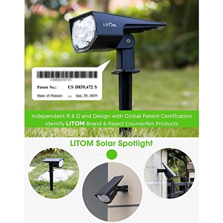 LITOM 12 LED Solar Güneş Enerjili Bahçe Aydınlatma Sıcak Beyaz (2'li Paket)