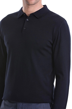 Lacivert Regular Fit Düz Polo Yaka Triko Kazak | L