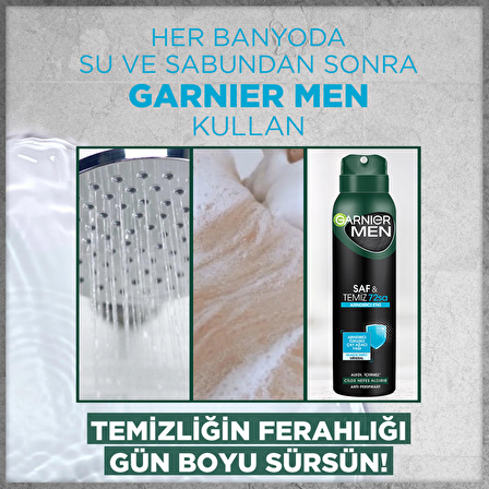 Garnier Saf & Temiz Antiperspirant Ter Önleyici Leke Yapmayan Erkek Sprey Deodorant 150 ml