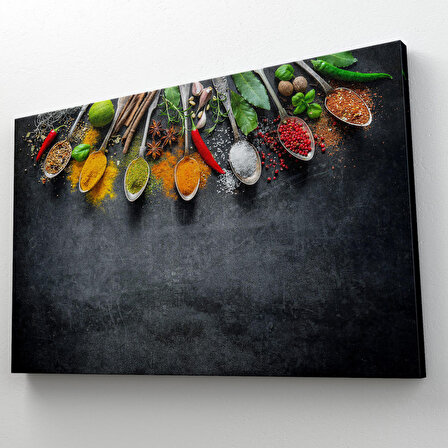 Mutfak Masasın da Baharatlar Dekoratif Kanvas Duvar Tablosu ( TEK PARÇA )