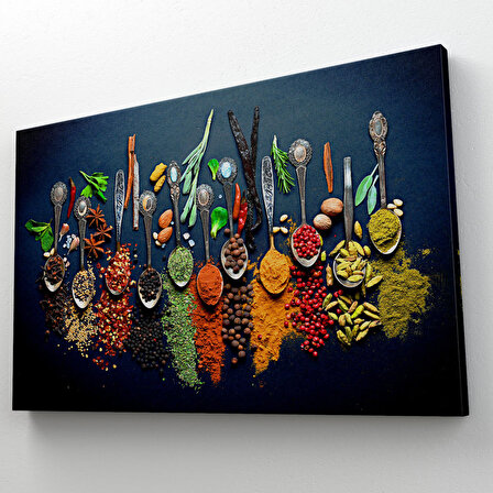 Mutfak Masasındaki Baharatlar Dekoratif Kanvas Tablo ( TEK PARÇA )