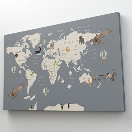 Çocuk Odası İçin Dekoratif Dünya Haritası Kanvas Tablo ( TEK PARÇA )