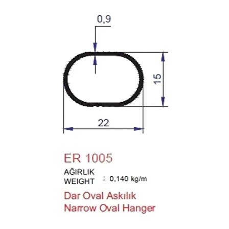 Askılık Profili Dar Oval ER 1005 Pres 3 metre