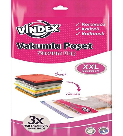 Vindex Vakumlu Giyisi Yastık Yorgan Saklama Torbası Poşeti Hurç - XX Large - 80x90 Cm. - 10 Paket