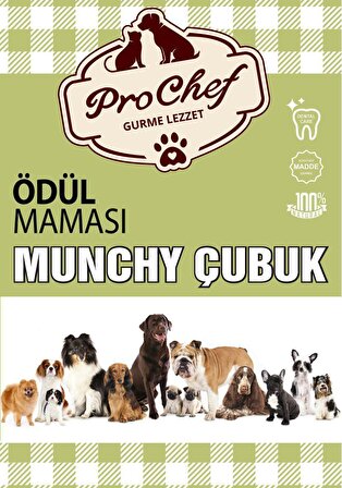 Prochef 100 Adet Munchy Çubuk 500 gr Köpek Kemiği & Ödül Maması ( Doğal Sığır Derisi )