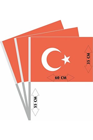 Raşel Kumaş Sopalı Türk Bayrağı 35*60 Cm 3 Adet