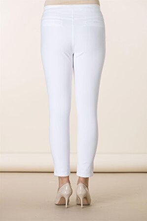 RMG Cep Detaylı Büyük Beden Pamuk Pantolon Beyaz