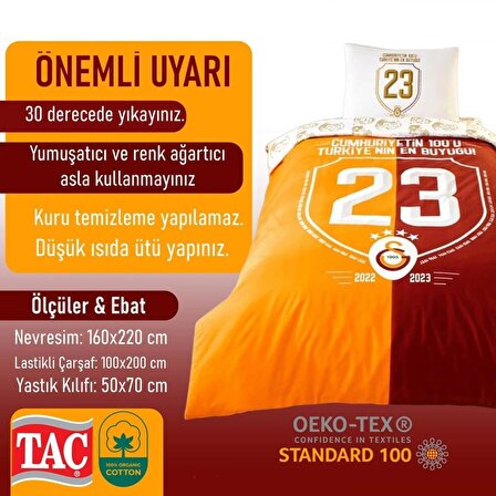 Taç Galatasaray Şampiyonluk Tek Kişilik Lisanslı 100. Yıl Nevresim Takımı