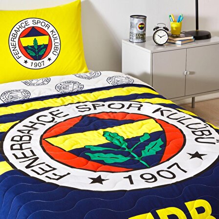Lisanslı Fenerbahçe Stripe Tek Kişilik Yatak Örtüsü Seti