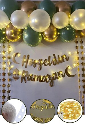 Hoşgeldin Ramazan Gold Yazı Ledli Zincir Balon Seti 11 Ayın Sultanı-Ramazan Süsleri