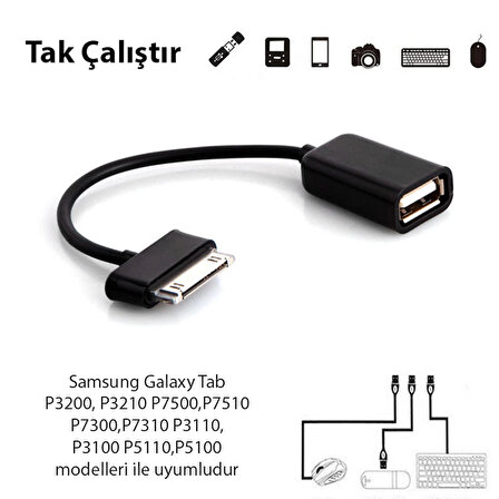 Samsung Galaxy Tab P3200, P3210 P7500,P7510,P7300,P7310 P3110, P3100 P5110,P5100 Usb Otg Kablo