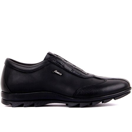 Fosco - Siyah Deri Bağcıksız Erkek Günlük Ayakkabı