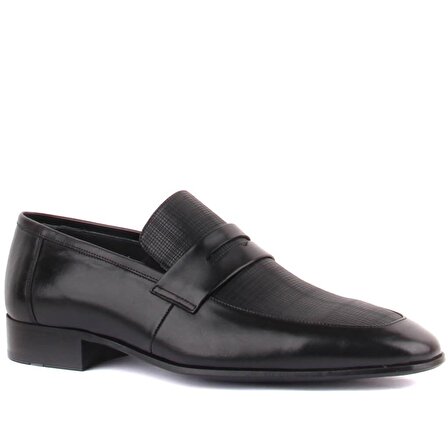 Fosco - Siyah Deri Bağcıksız Erkek Klasik Ayakkabı