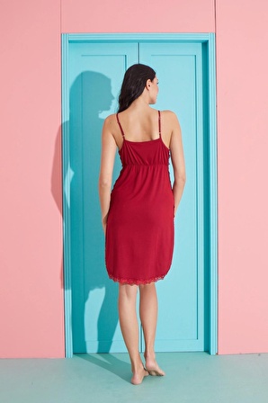 Pijamoni Milan Kumaş Likralı Gecelik 7635-2 - Kırmızı