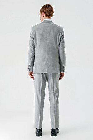 Gri Mono Yaka Çift Yırtmaç 6 Drop Comfort Fit Rahat Kesim Klasik Takım Elbise 1001240102