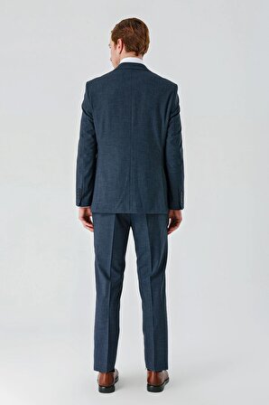Koyu Lacivert Mono Yaka Çift Yırtmaç 6 Drop Comfort Fit Rahat Kesim Klasik Takım Elbise 1001240102