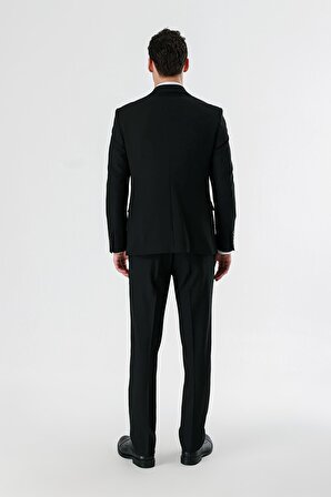 Siyah Kırlangıç Yaka Kruvaze Likralı 6 Drop Slim Fit Dar Kesim Klasik Takım Elbise 1001240166