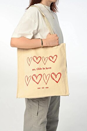 Cloth 10.01 Love Tote Bag (BASKILI KÖRÜKLÜ BEZ ÇANTA)