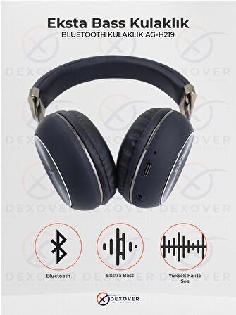 Hi-fi Ses Katlanabilir Kulak Üstü Kablosuz Bluetooth Kulaklık Extra Bass Stereo Ses AG-H219