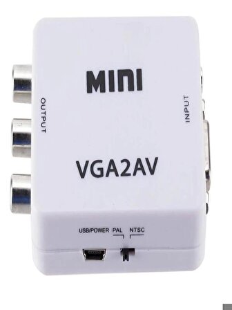 Vga To Av 3RCA 1080p Video Çevirici Dönüştürücü Adaptör 3.5mm