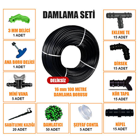 DAMLA SULAMA SETİ 100 METRE DAMLAMA HORTUMU VE EK PARÇALARI BAHÇE AĞAÇ FİDAN SEBZE SULAMA EKİPMANLARI DAMLAMA BORUSU SİSTEMİ