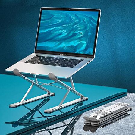 Coofbe Alüminyum Çift Katmanlı Yükseklik Ayarlı Taşınabilir Laptop Standı Tablet Notebook Standı Kaymaz Pad