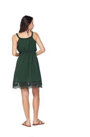 Şile Bezi Yeşil Askılı Mini Elbise