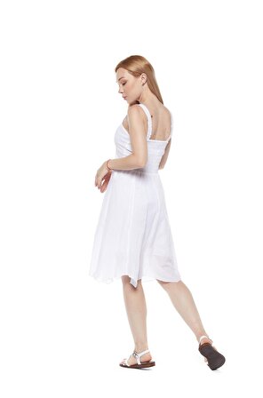 Şile Bezi Beyaz Askılı Asimetrik Elbise