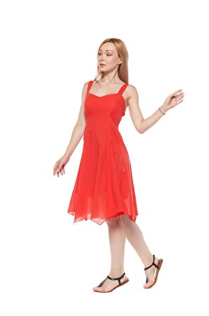 Şile Bezi Kırmızı Askılı Asimetrik Elbise