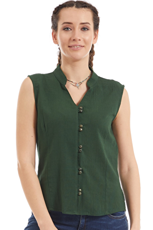 Şile Bezi Yeşil Düğmeli Bluz