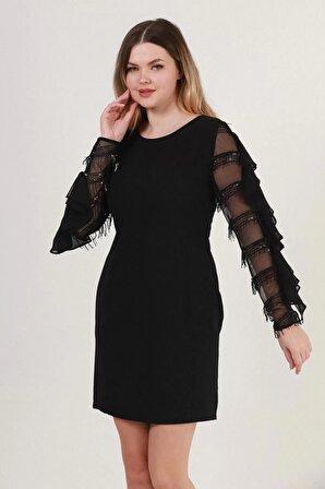 Kol Detaylı Elbise 1789-Siyah