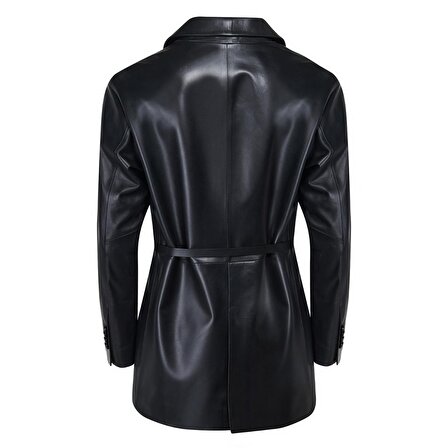Sarafina Siyah Kadın Oversize Blazer Deri Ceket