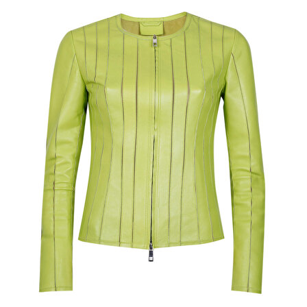 Deundria Yeşil Kadın Fit Panelli Deri Ceket