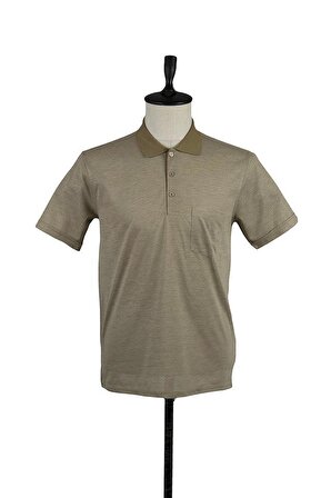 Kısa Kol Desenli Jakarlı Polo Yaka Cepli Comfort Fit Rahat Kesim Klasik T-Shirt 1011220123 Koyu Vizon