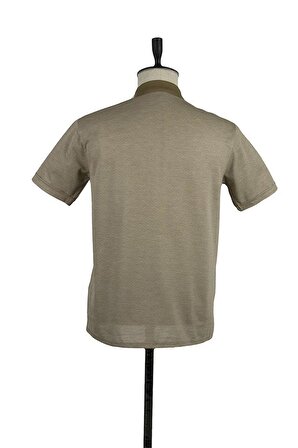 Kısa Kol Desenli Jakarlı Polo Yaka Cepli Comfort Fit Rahat Kesim Klasik T-Shirt 1011220123 Koyu Vizon