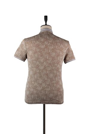 Kısa Kol Jakarlı Pike Gömlek Yaka Slim Fit Dar Kesim Klasik T-Shirt 1011220137 Koyu Vizon