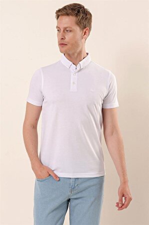 Kısa Kollu Pike Düğmeli Yaka Pamuklu Casual Slim Fit Dar Kesim T-Shirt 1011230157 Beyaz