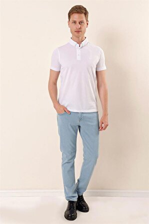 Kısa Kollu Pike Düğmeli Yaka Pamuklu Casual Slim Fit Dar Kesim T-Shirt 1011230157 Beyaz