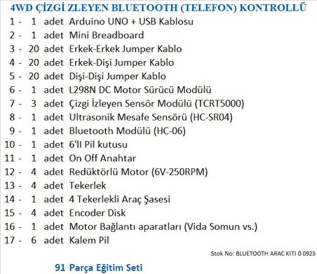 4WD ÇİZGİ İZLEYEN BLUETOOTH (TELEFON) KONTROLLÜ ARAÇ KİTİ (DEMONTE)