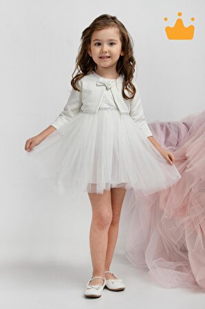 Minimony 6-24 Ay Mine Desen Ceketli Kız Bebek Çocuk Bayramlık Abiye Gelinlik Elbise Takım 1013