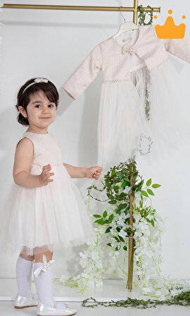 Minimony 6-24 Ay Mine Desen Ceketli Kız Bebek Çocuk Bayramlık Abiye Gelinlik Elbise Takım 1013