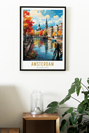 Amsterdam Çerçevesiz Tablo, Seyahat Posteri, Amsterdam Posteri, Duvar Dekoru, Mutfak Salon Duvar Tablosu, 33x48