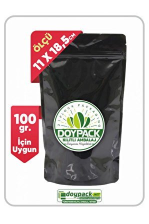 Parlak Siyah Alüminyum Kilitli Doypack 11x18,5 (100 Gr.) - 50 Adet