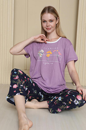 lila çiçekli pijama tk
