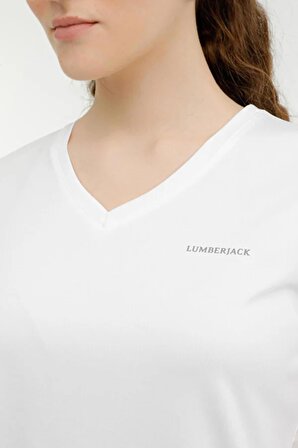 Lumberjack Beyaz Kadın V Yaka Basic Tişört VO101503828