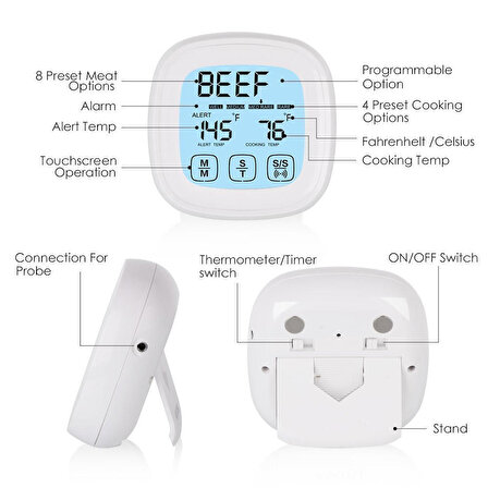 Dokunmatik Elektronik Alarmlı Fırın ve Yemek Termometre thr185
