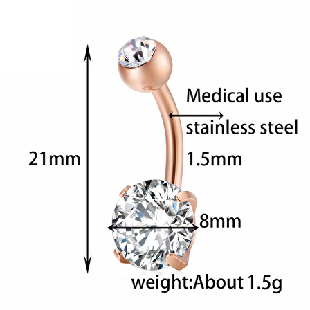 Chavin Beyaz Taşlı Rose Çelik Göbek Piercing dt91rs