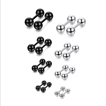 Chavin 8 Çift Kulak Çelik Bayan Erkek Siyah Küpe Piercing eb63